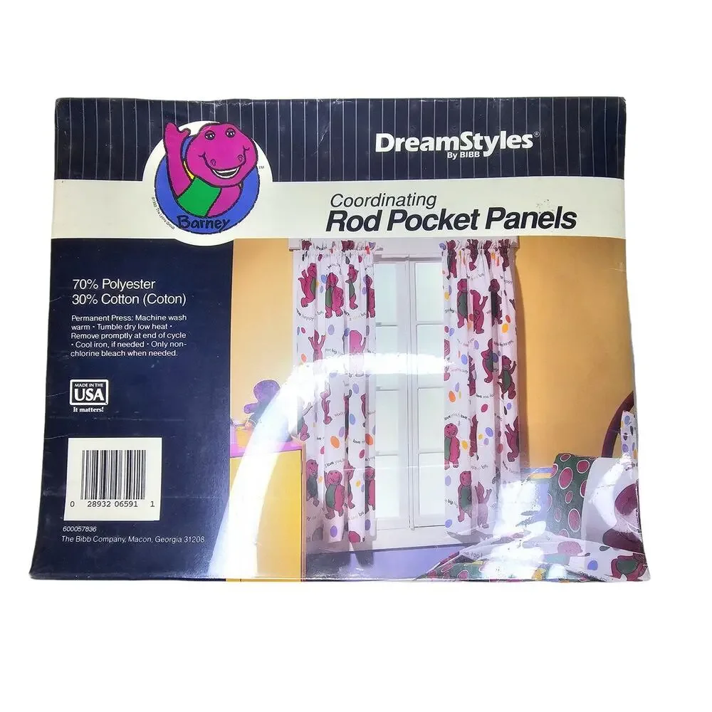 Vtg Barney Dinosaur Curtains New Sealed Bibb DreamStyles 90s Panels 82